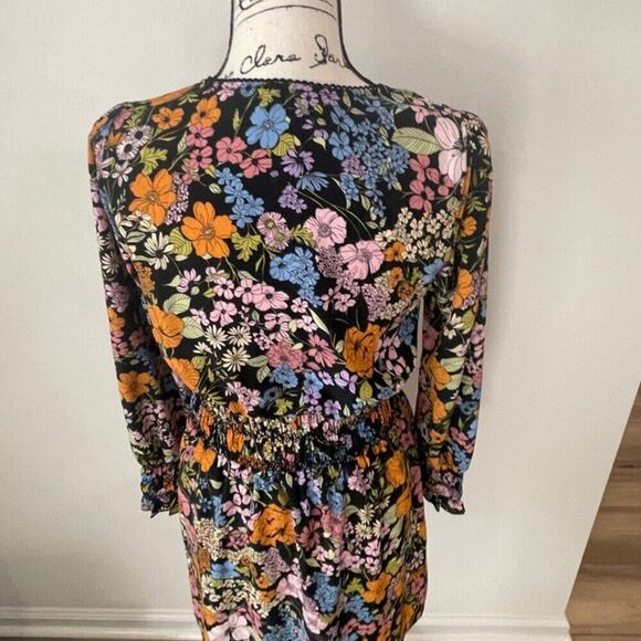 Anthropologie WAYF Dress BLack floral Smocked Fall Sz S Aesthetic Cottage Core - Picture 16 of 16